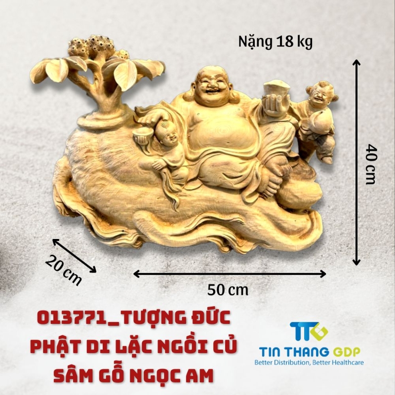 Picture of 013771_TƯỢNG ĐỨC PHẬT DI LẶC NGỒI CỦ SÂM GỖ NGỌC AM